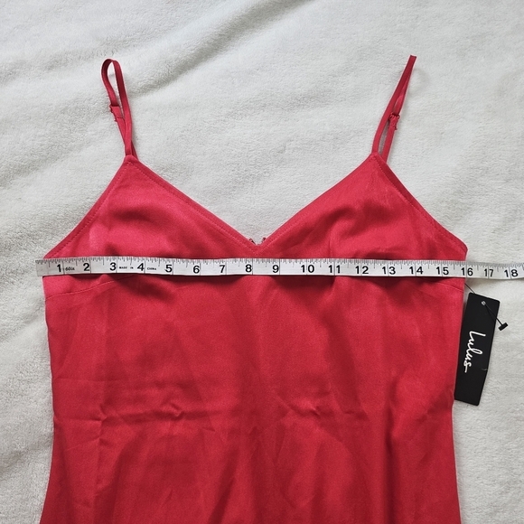 Lulus Hot Date Red Satin Maxi Dress Size Small Spaghetti Strap Slit Gown - Picture 5 of 10